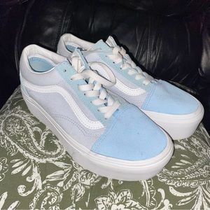 •brand new, baby blue, high top VANS, women’s size 6.5.